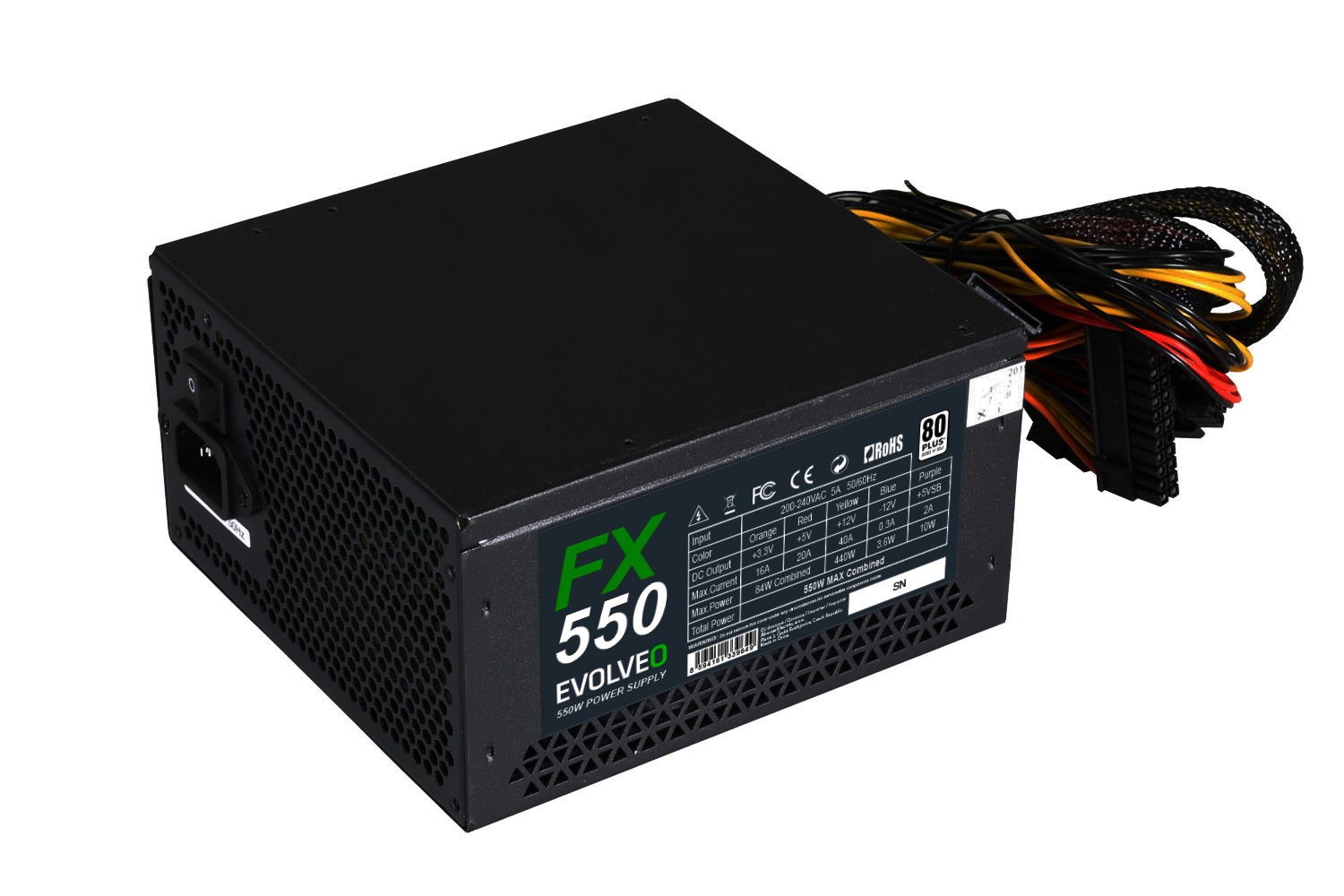 EVOLVEO FX 550, power supply 550W ATX, 14cm, low-noise, 80+, bulk